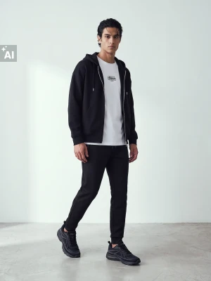 Sinsay - Rozpinana bluza comfort fit z kapturem - czarny
