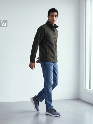Sinsay - Rozpinana bluza polarowa ze stójką - khaki