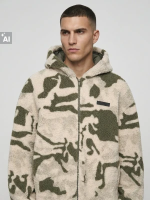 Sinsay - Rozpinana bluza sherpa moro z naszywką - zielony