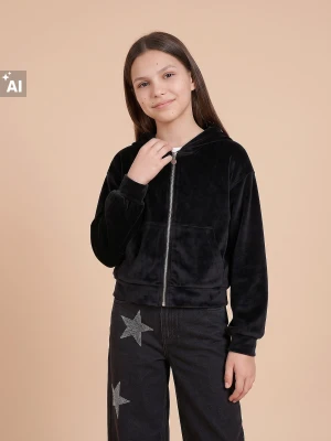 Sinsay - Rozpinana bluza welurowa z kapturem - czarny