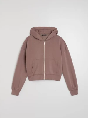 Sinsay - Rozpinana bluza z kapturem - brązowy