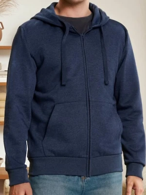 Sinsay - Rozpinana bluza z kapturem i kieszeniami - granatowy