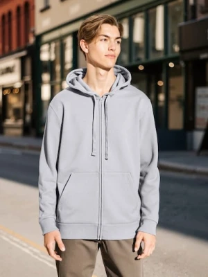 Sinsay - Rozpinana bluza z kapturem i kieszeniami - szary