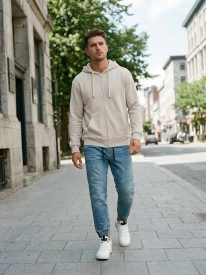 Sinsay - Rozpinana bluza z kapturem - kremowy