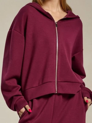 Sinsay - Rozpinana bluza z kapturem soft touch - bordowy