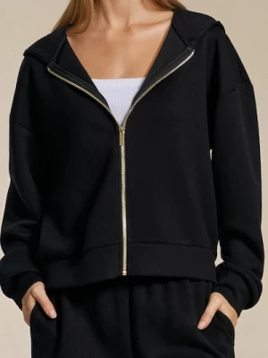 Sinsay - Rozpinana bluza z kapturem soft touch - czarny