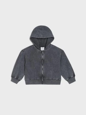 Sinsay - Rozpinana bluza z kapturem z efektem sprania - szary