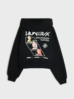 Sinsay - Rozpinana bluza z kapturem z nadrukiem na plecach K-Pop Demon Hunters - czarny