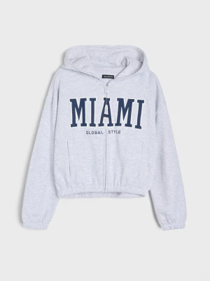 Sinsay - Rozpinana bluza z kapturem z napisem MIAMI - szary