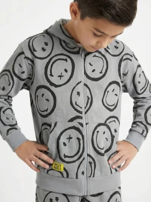 Sinsay - Rozpinana bluza z kapturem ze wzorem Smiley World - szary