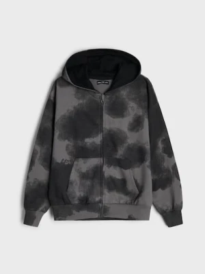 Sinsay - Rozpinana bluza z kapturem ze wzorem tie-dye - czarny