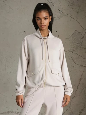 Sinsay - Rozpinana bluza ze stójką soft touch - kremowy