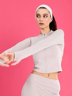 Sinsay - Rozpinana sportowa bluza ze stójką i otworami na kciuki Gym Hard - kremowy