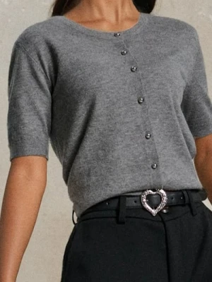 Sinsay - Rozpinana swetrowa bluzka z domieszką wełny - szary