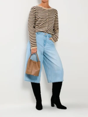 Sinsay - Rozpinany sweter w paski - beżowy