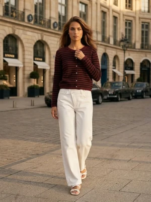 Sinsay - Rozpinany sweter w paski - bordowy