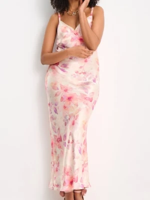 Sinsay - Satynowa sukienka maxi na ramiączkach w kwiaty - wielobarwny