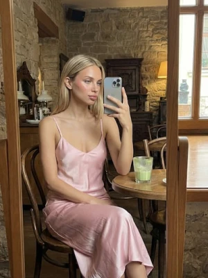 Sinsay - Satynowa sukienka na ramiączkach - różowy