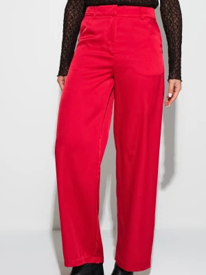 Sinsay - Satynowe spodnie wide leg - czerwony