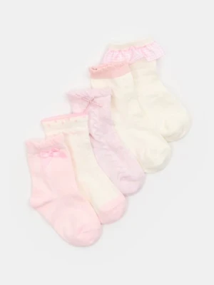 Sinsay - Skarpetki niemowlęce z falbanką i kokardą 5 pack - różowy