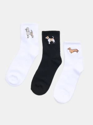 Sinsay - Skarpetki z haftowanym motywem psów 3 pack - wielobarwny