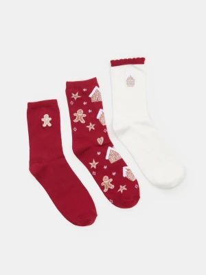 Sinsay - Skarpetki z motywem świątecznym 2 pack - czerwony