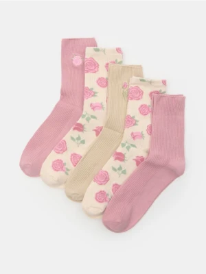 Sinsay - Skarpetki ze wzorem 5 pack - różowy