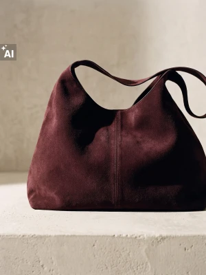 Sinsay - Skórzana torba hobo - bordowy