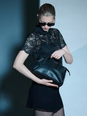 Sinsay - Skórzana torba tote z portfelem i odpinanym paskiem - czarny