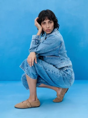 Sinsay - Skórzane baleriny z regulowanym paskiem - beżowy