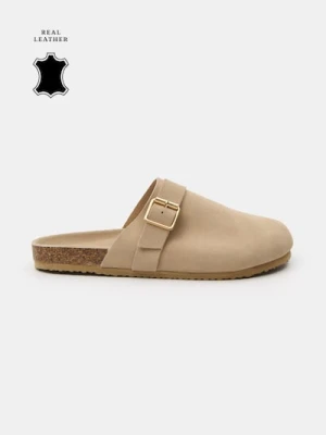 Sinsay - Skórzane klapki - beżowy