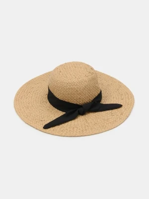 Sinsay - Słomkowy kapelusz z ozdobną wstążką - beżowy