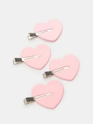 Sinsay - Spinki do włosów bez zagnieceń w kształcie serca 4 pack - różowy