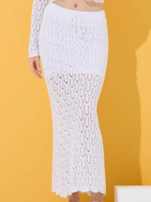 Sinsay - Spódnica ażurowa - kremowy