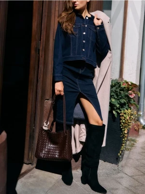 Sinsay - Spódnica jeansowa midi - niebieski