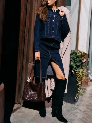 Sinsay - Spódnica jeansowa midi - niebieski