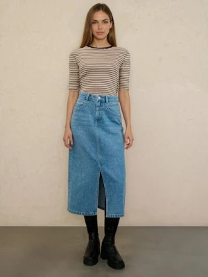 Sinsay - Spódnica jeansowa z efektem sprania - niebieski