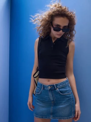 Sinsay - Spódnica jeansowa z efektem sprania - niebieski