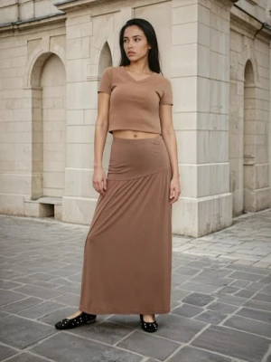 Sinsay - Spódnica maxi z ozdobnymi falbanami - beżowy