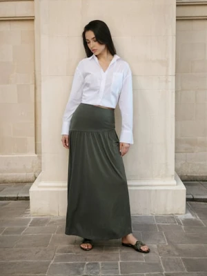 Sinsay - Spódnica maxi z ozdobnymi falbanami - zielony