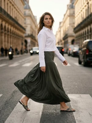 Sinsay - Spódnica maxi z ozdobnymi falbanami - zielony