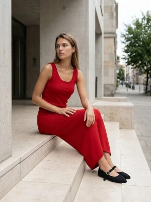 Sinsay - Spódnica midi - czerwony