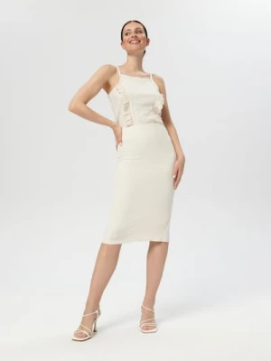 Sinsay - Spódnica midi dzianinowa - kremowy