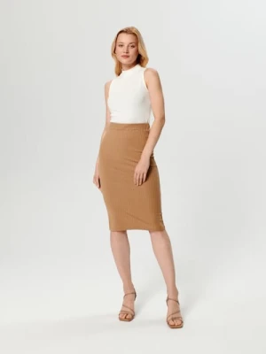 Sinsay - Spódnica midi ołówkowa - beżowy