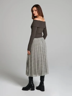 Sinsay - Spódnica midi plisowana w panterkę - czarny