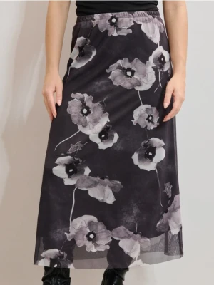 Sinsay - Spódnica midi w kwiaty - czarny