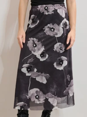Sinsay - Spódnica midi w kwiaty - czarny