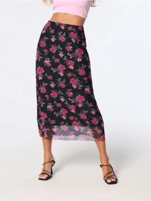 Sinsay - Spódnica midi w kwiaty - czerwony
