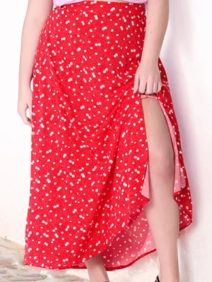 Sinsay - Spódnica midi w kwiaty PLUS SIZE - czerwony