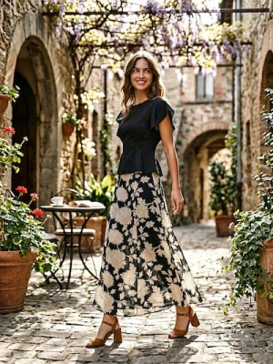 Sinsay - Spódnica midi w kwiaty - wielobarwny